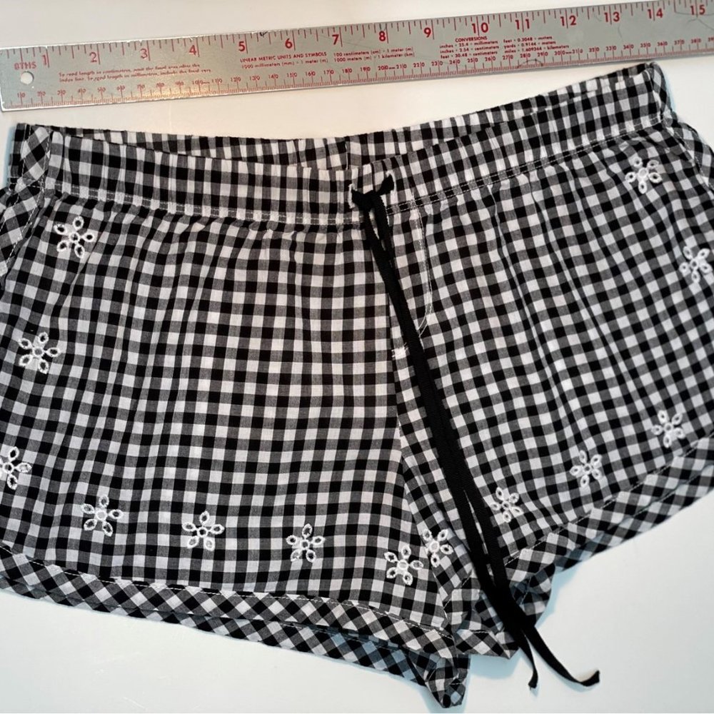 Victoria's Secret  Black/White Checker Embroidered Floral Pajama Sleep Shorts XS